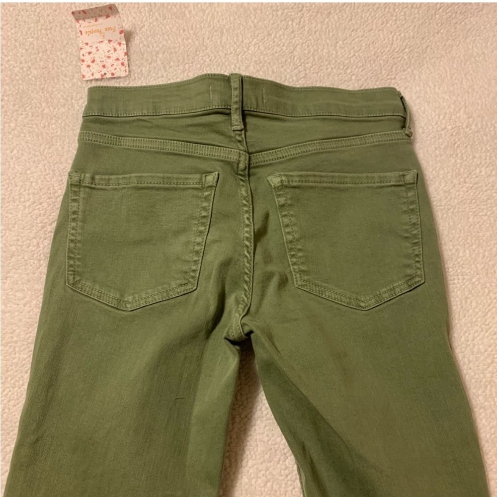 Free People High Rise Busted Olive Green Distressed Skinny Jeans - Picture 14 of 15